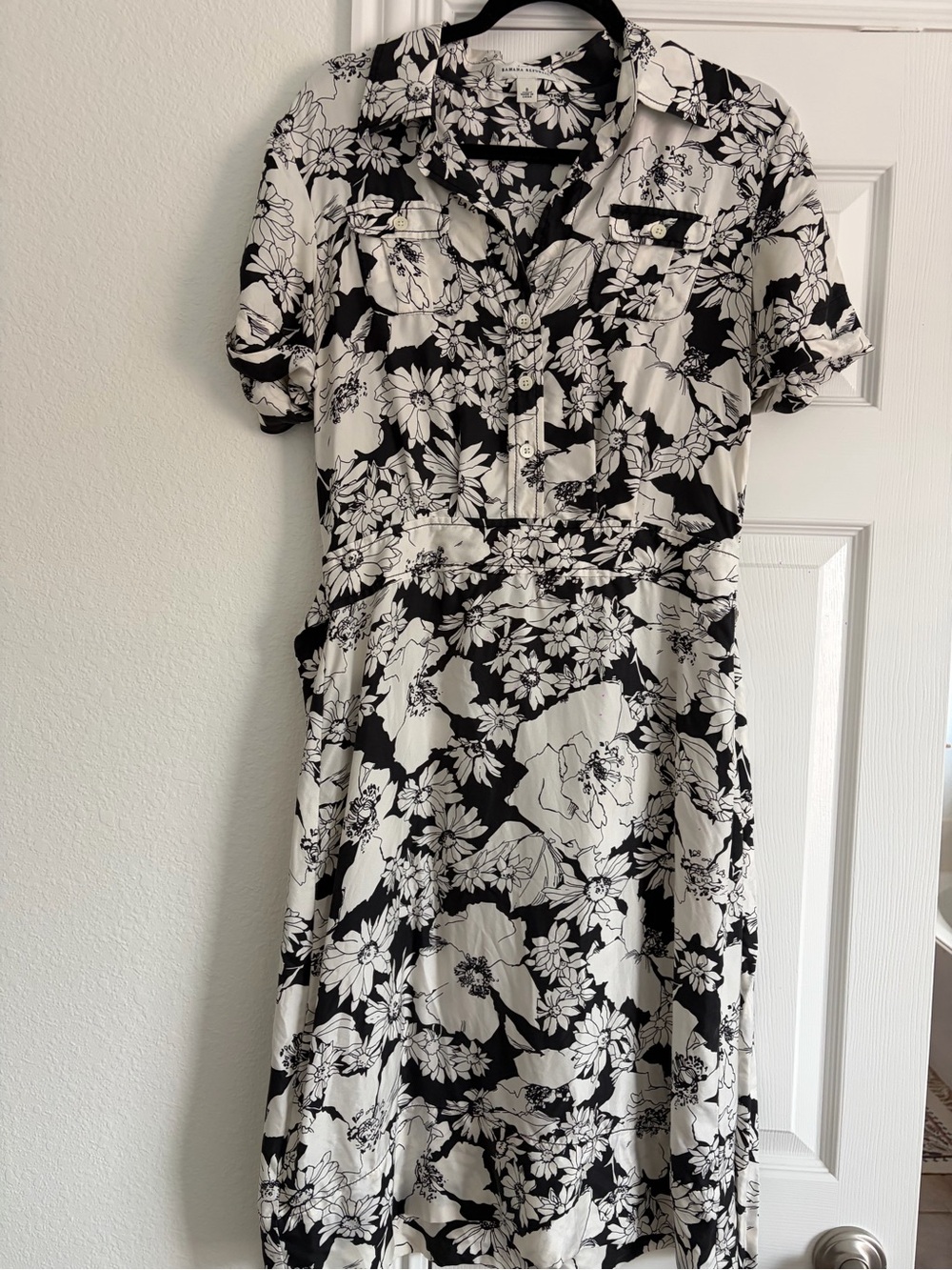 Banana Republic Black & White Floral Midi Shirt Dress